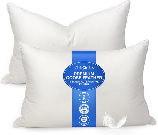 zibroges Juego de 2 almohadas de plumas tamaño Queen, almohada de p...
