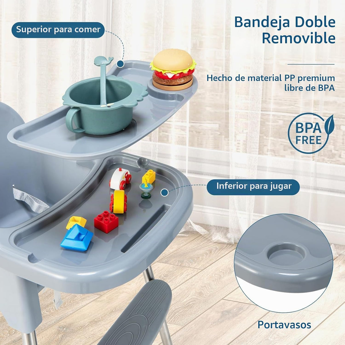 HONEY JOY Silla alta para bebé, silla alta convertible 4 en 1 para...