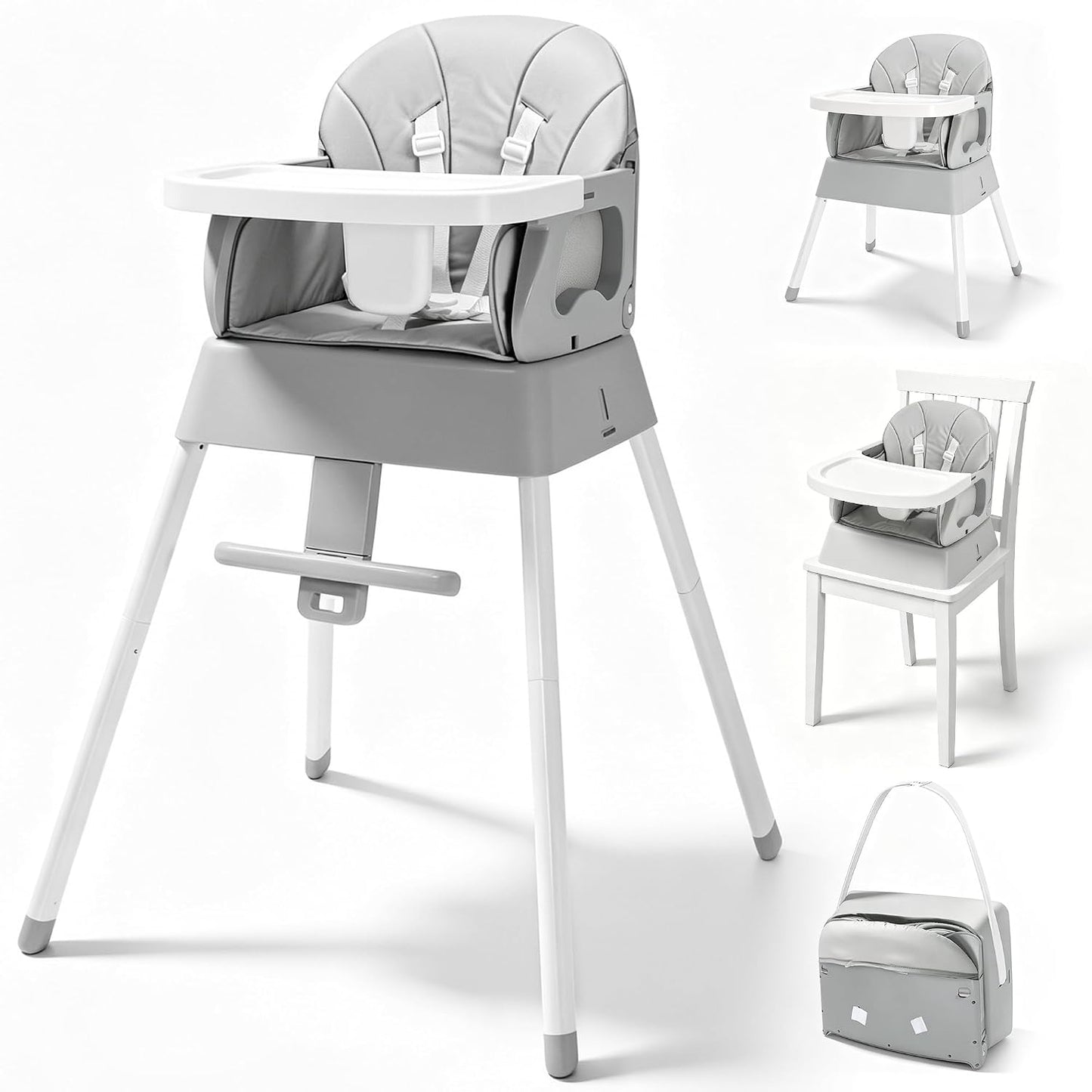 Silla alta plegable 5 en 1, silla alta convertible para bebés y niñ...