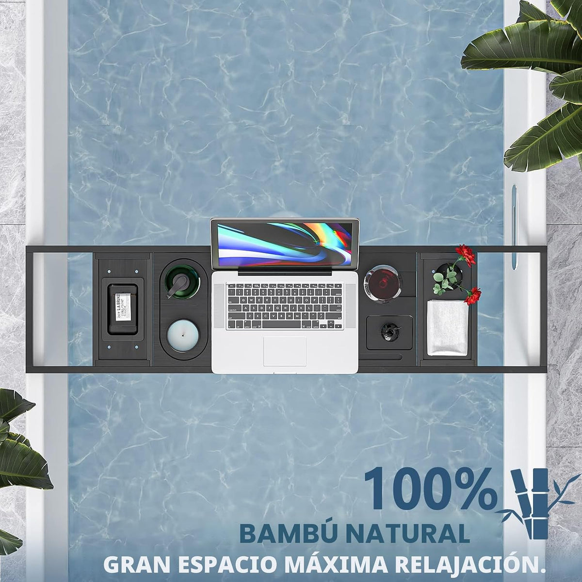 Yirilan Bandeja de baño de bambú, bandeja de bañera premium, bandej...