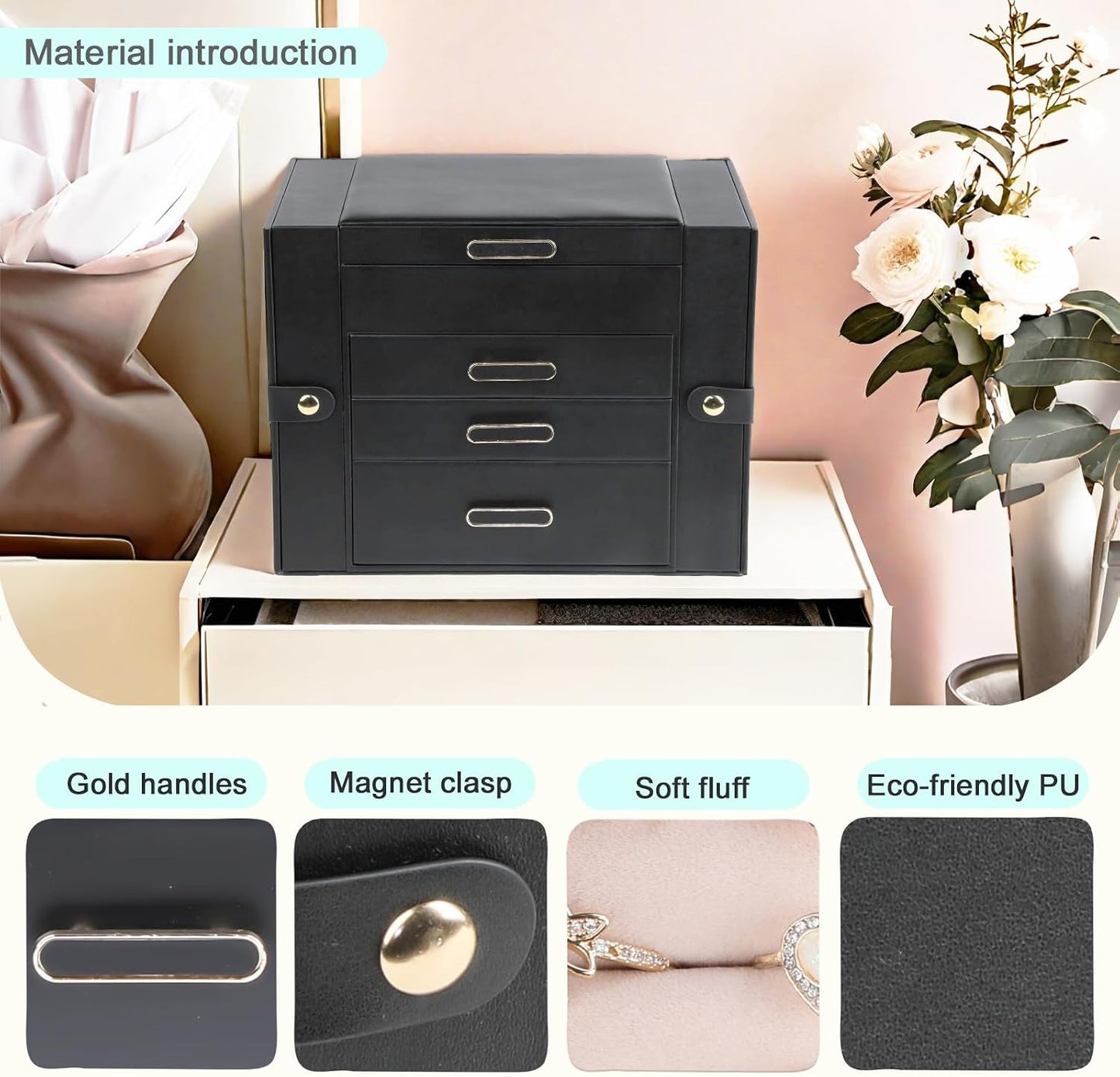 ASINGYER Cajas de Joyería para Mujeres, Organizador de Joyería de 4...