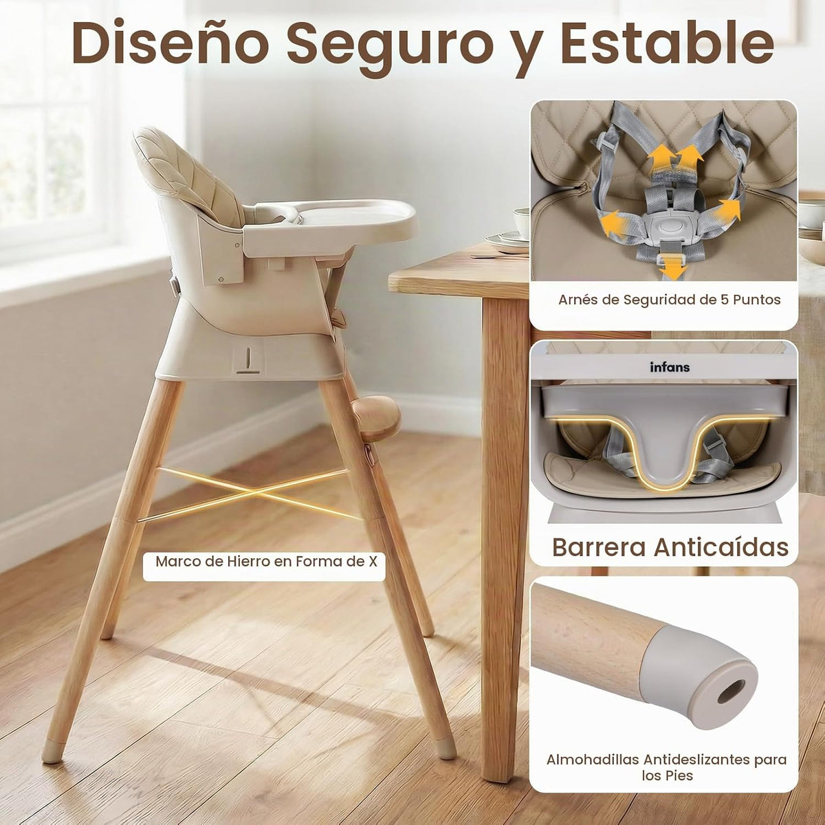 INFANS Silla alta para bebé, silla alta convertible de madera 6 en...