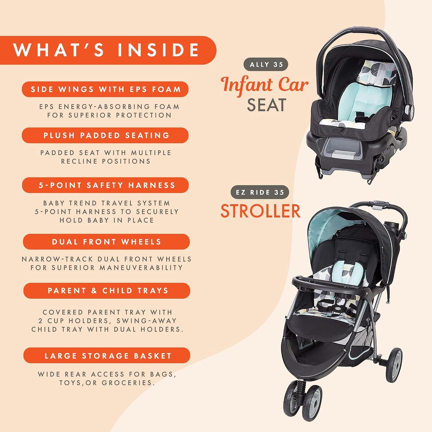 Baby Trend - Coche para bebés EZ Ride 35 Sophia, sistema de viaje c...