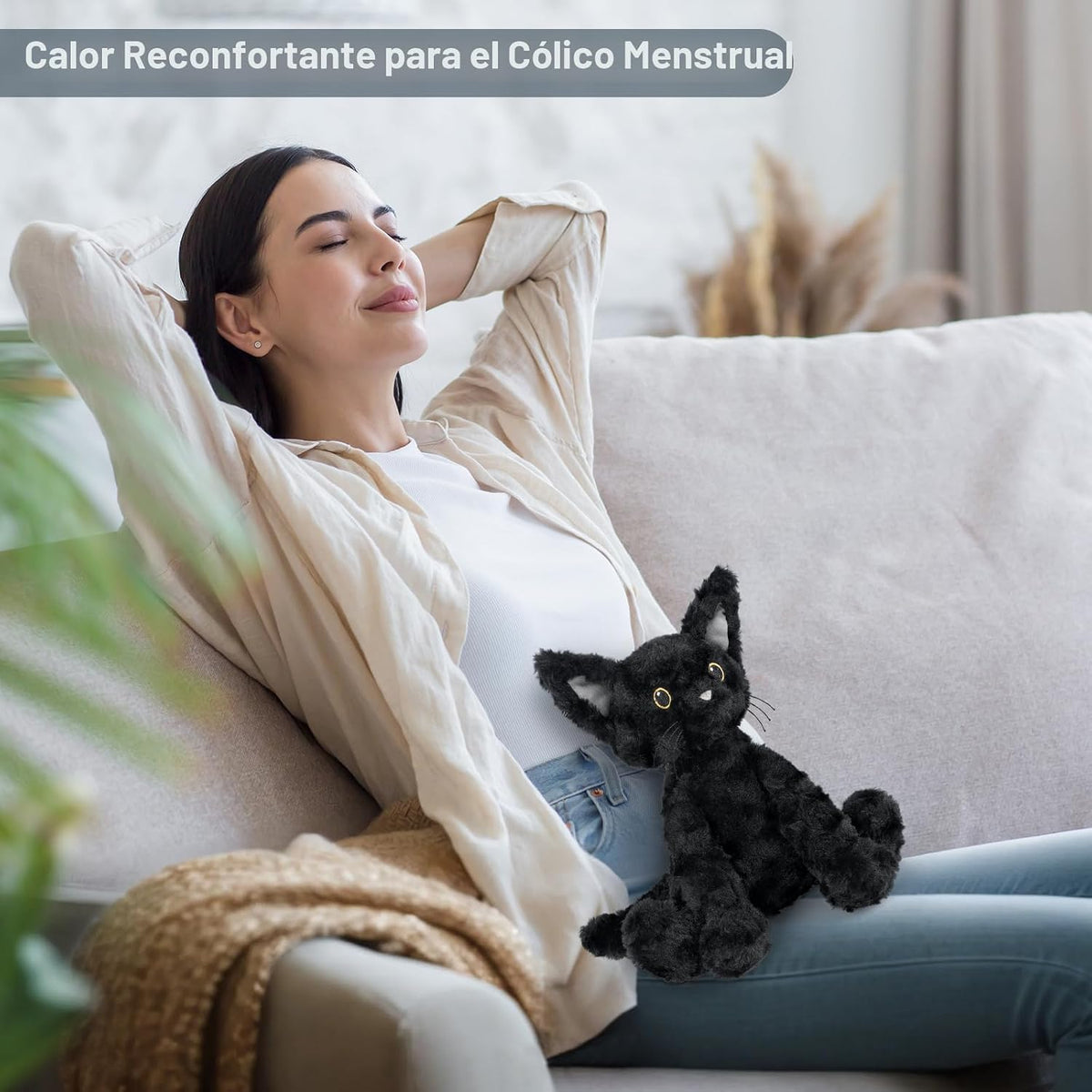 SuzziPals Devon Cat - Almohadilla térmica de peluche para calambres...