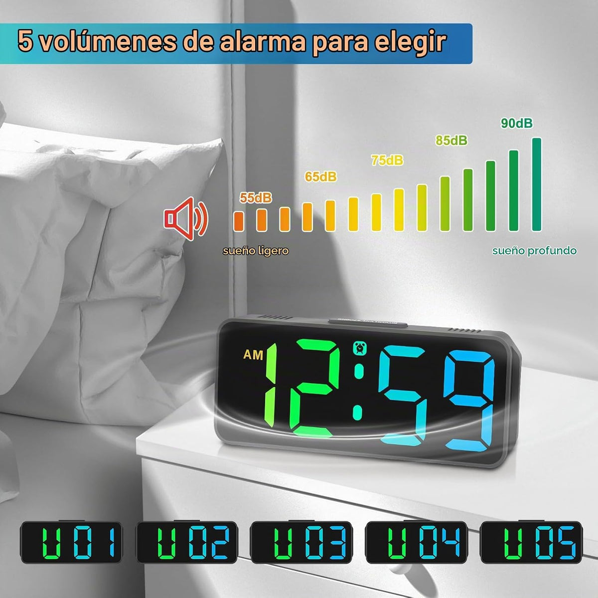 Peakeep - Reloj despertador digital pequeño y bonito, enchufable pa...