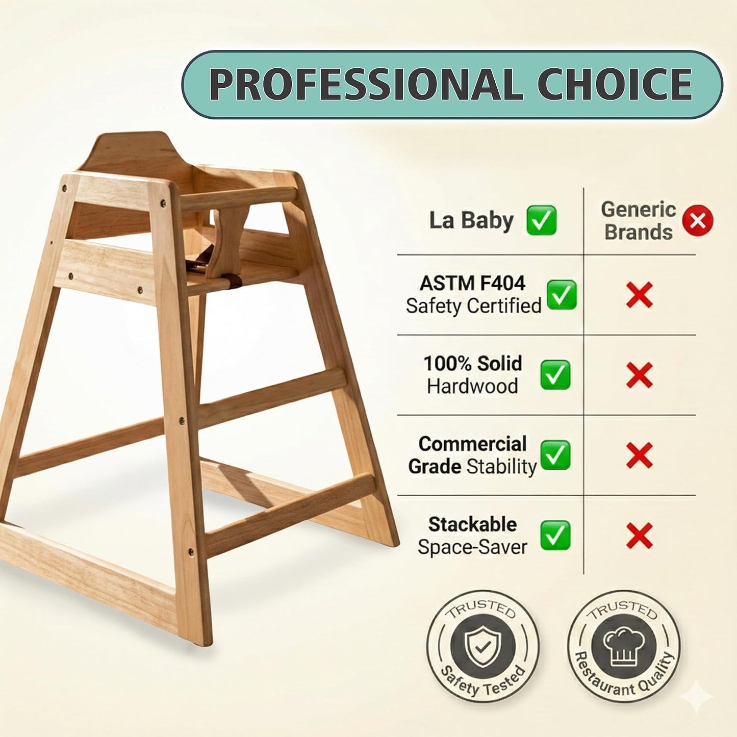 LA Baby Silla alta de madera \u2013 Trona de madera maciza estilo r...