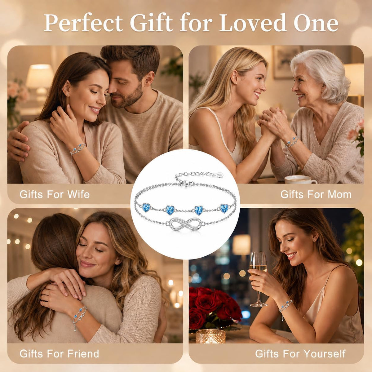 Distance Pulsera de plata 925 con corazón infinito y piedra natal p...