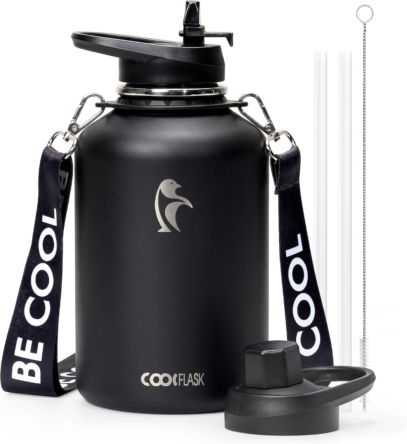 Coolflask Botella de agua de 64 onzas con popote, jarra de agua ais...