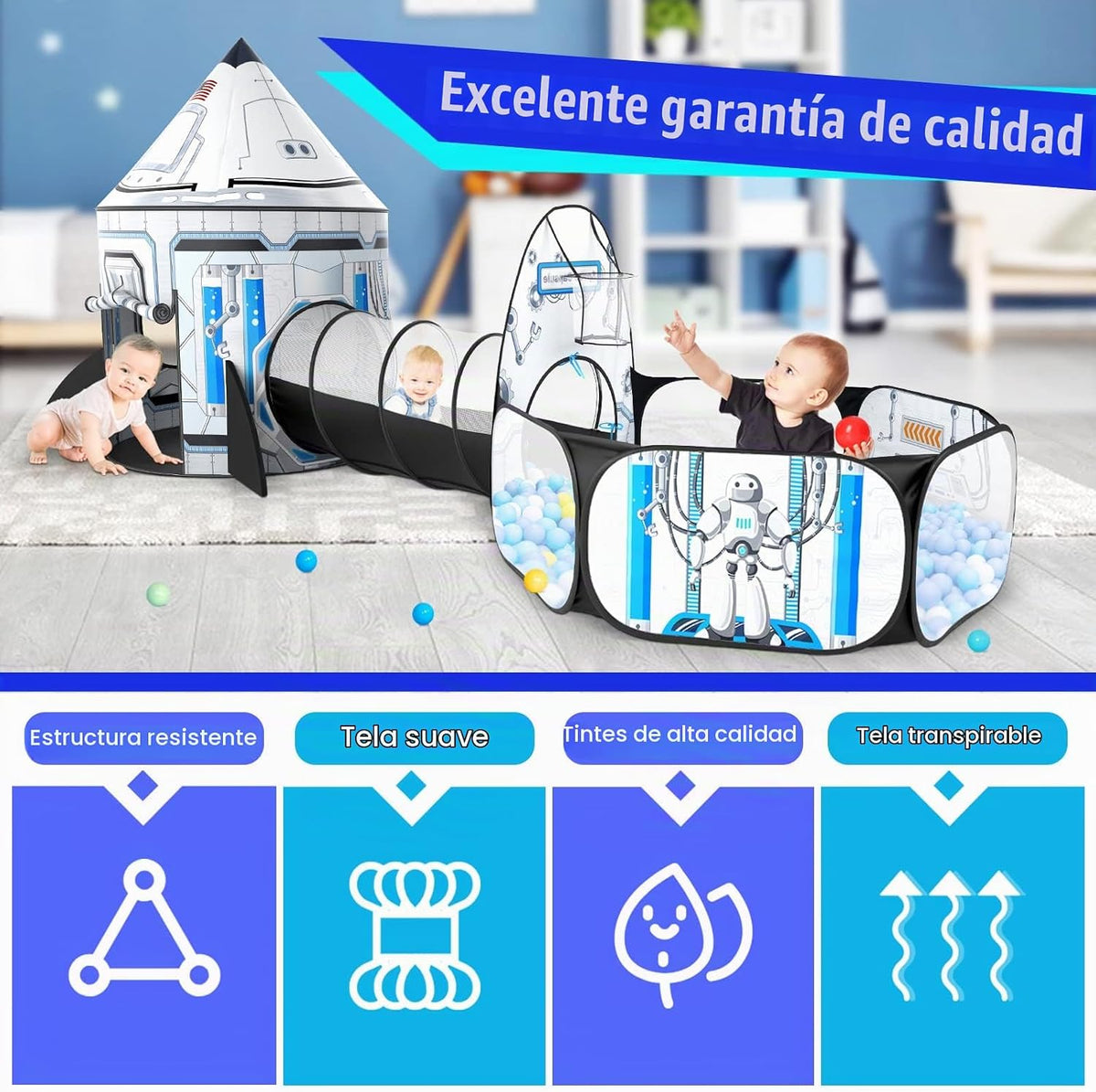 Tienda de campaña para niñas de 3 piezas con piscina de pelotas, tú...
