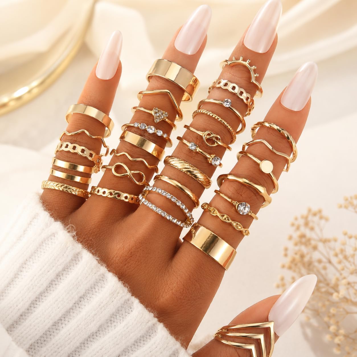 KISS WIFE Anillos apilables de oro para mujer, delicado juego de an...