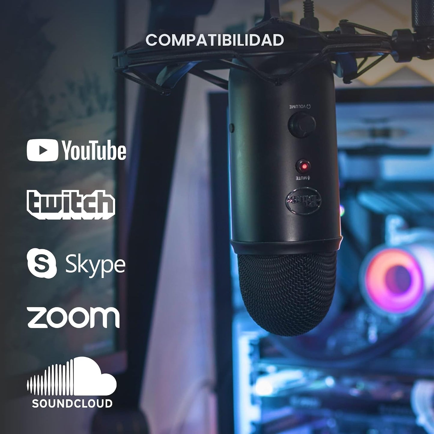 Blue Yeti USB Mic para grabar y transmitir en PC y Mac, 3 cápsulas...