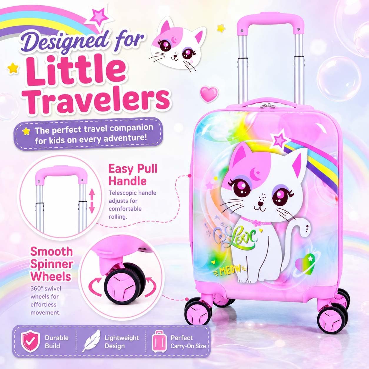 Juego de 5 maletas para niños, aprobado por aerolíneas con ruedas g...