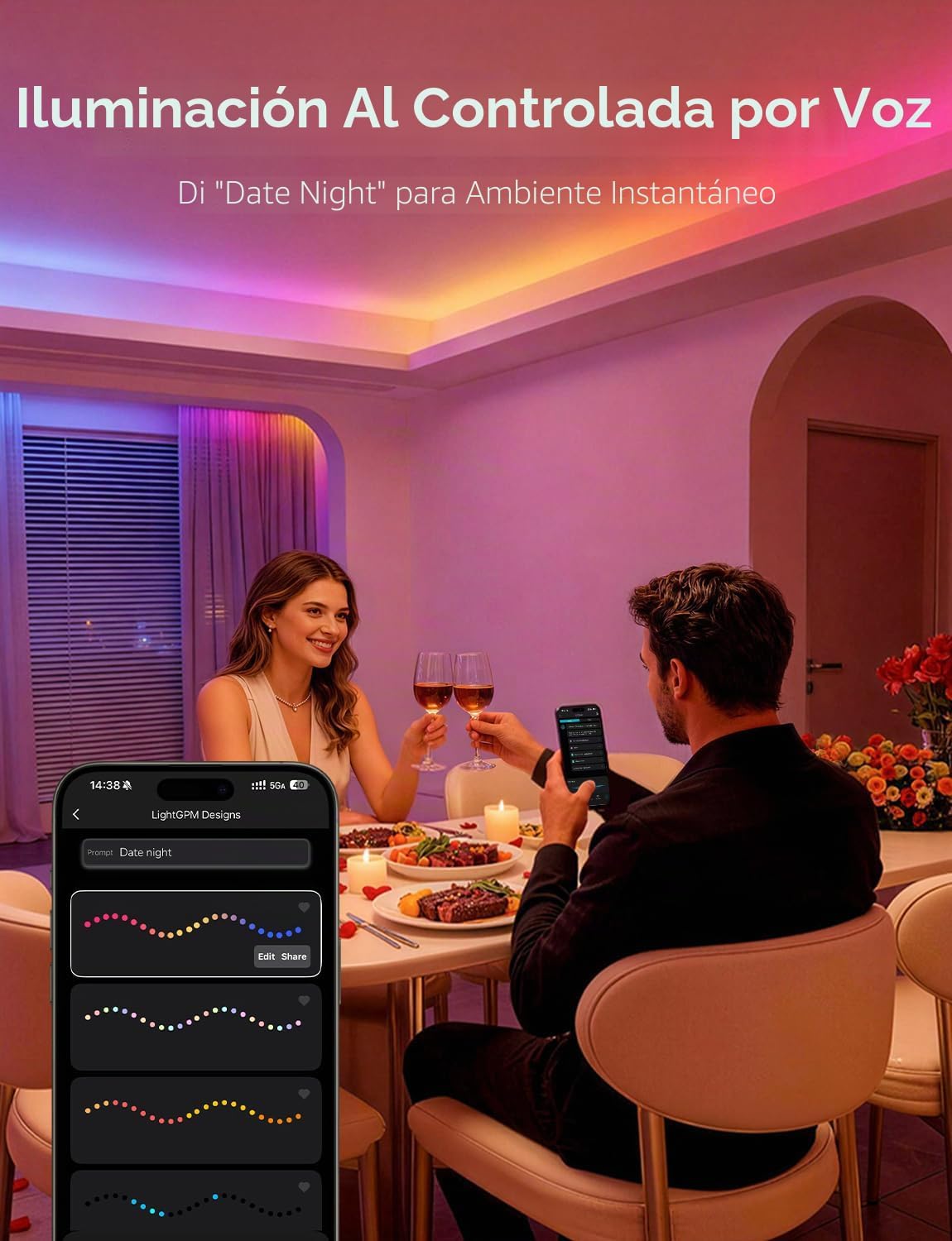 Lepro S1 - Tira de luces LED AI para dormitorio, 100 pies (2 rollos...