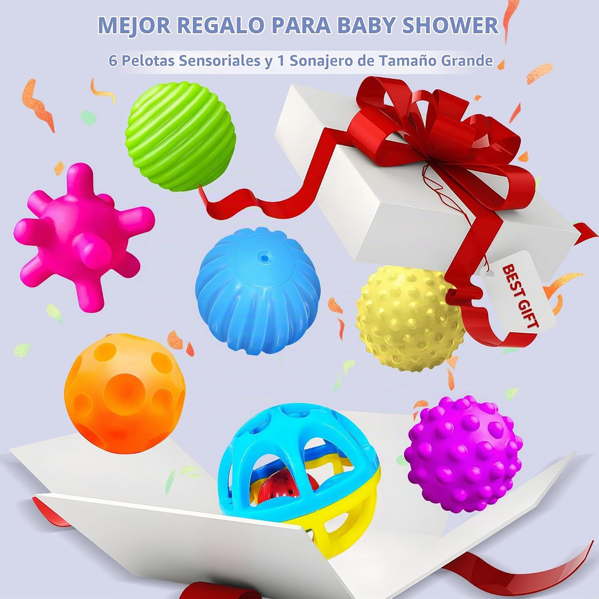 ROHSCE Pelotas sensoriales, juguetes Montessori con sonajero de beb...