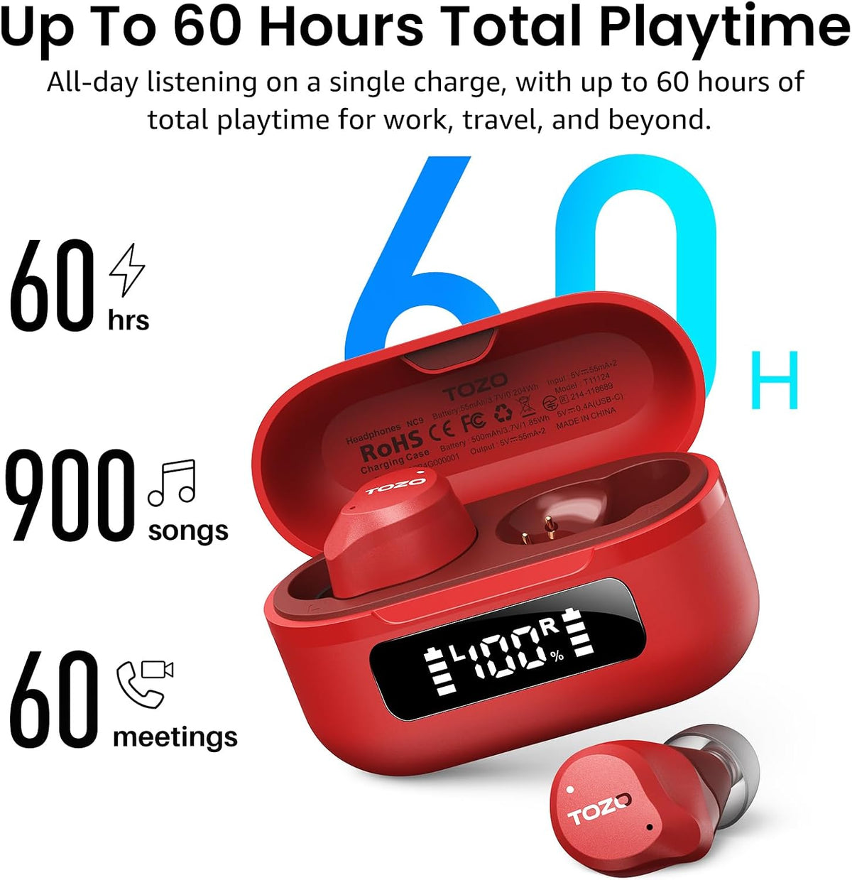 TOZO NC9 Auriculares inalámbricos híbridos con cancelación activa d...