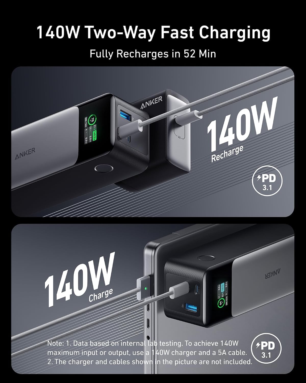 Anker 737 Power Bank, Cargador portátil para laptop de 24,000 mAh c...