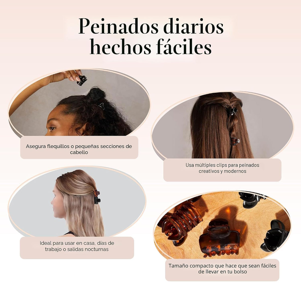 Kitsch Pinzas pequeñas para el cabello para mujer, color negro y to...