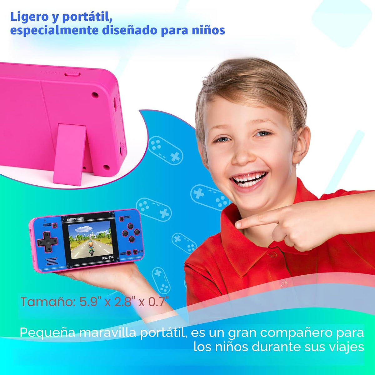 Juego portátil para niños, 220 videojuegos de 32 bits integrados, p...