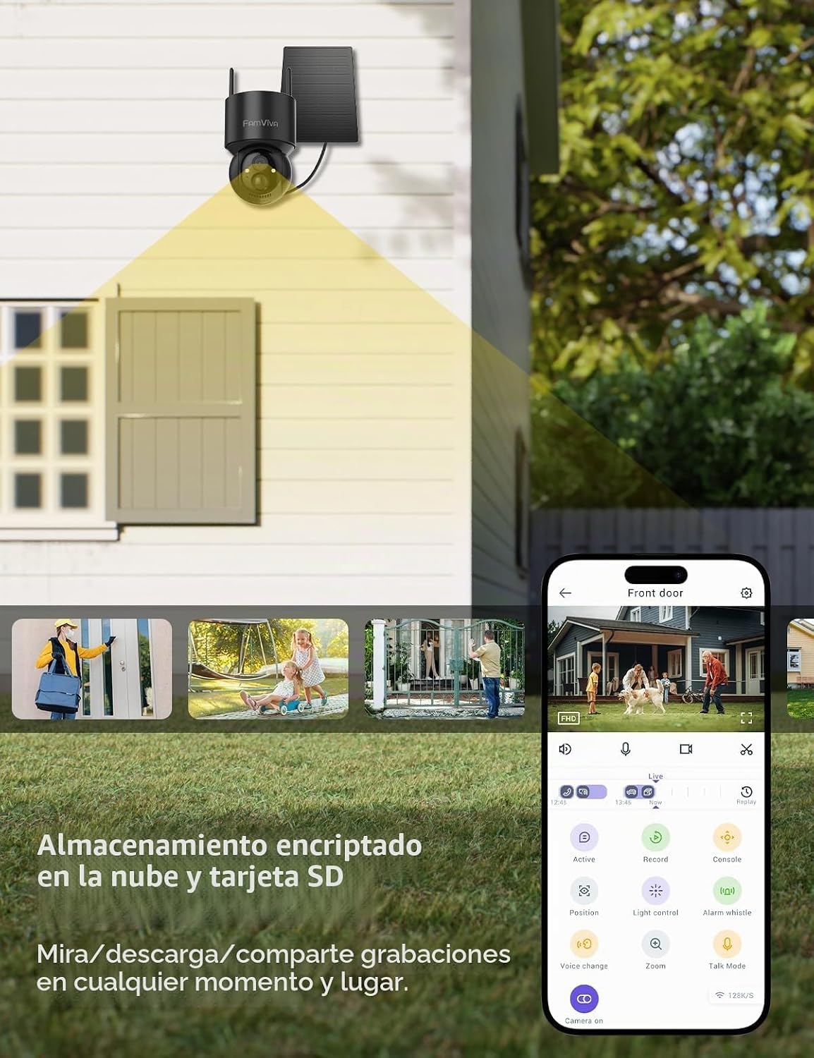 FAMVIVA Cámaras de seguridad solar 2K inalámbricas para exteriores,...