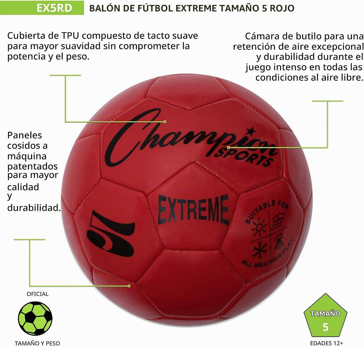 Champion Sports Extreme Series - Balón de fútbol \u2013 Tamaños 3,...
