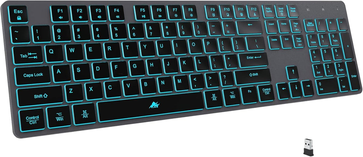 Teclado inalámbrico retroiluminado, teclado silencioso USB recargab...