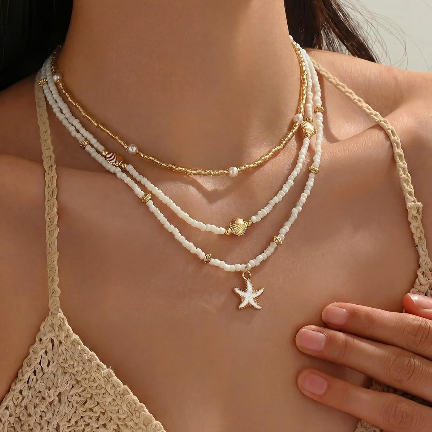Nackiy Collar de concha marina hecho a mano para mujer, collar de c...