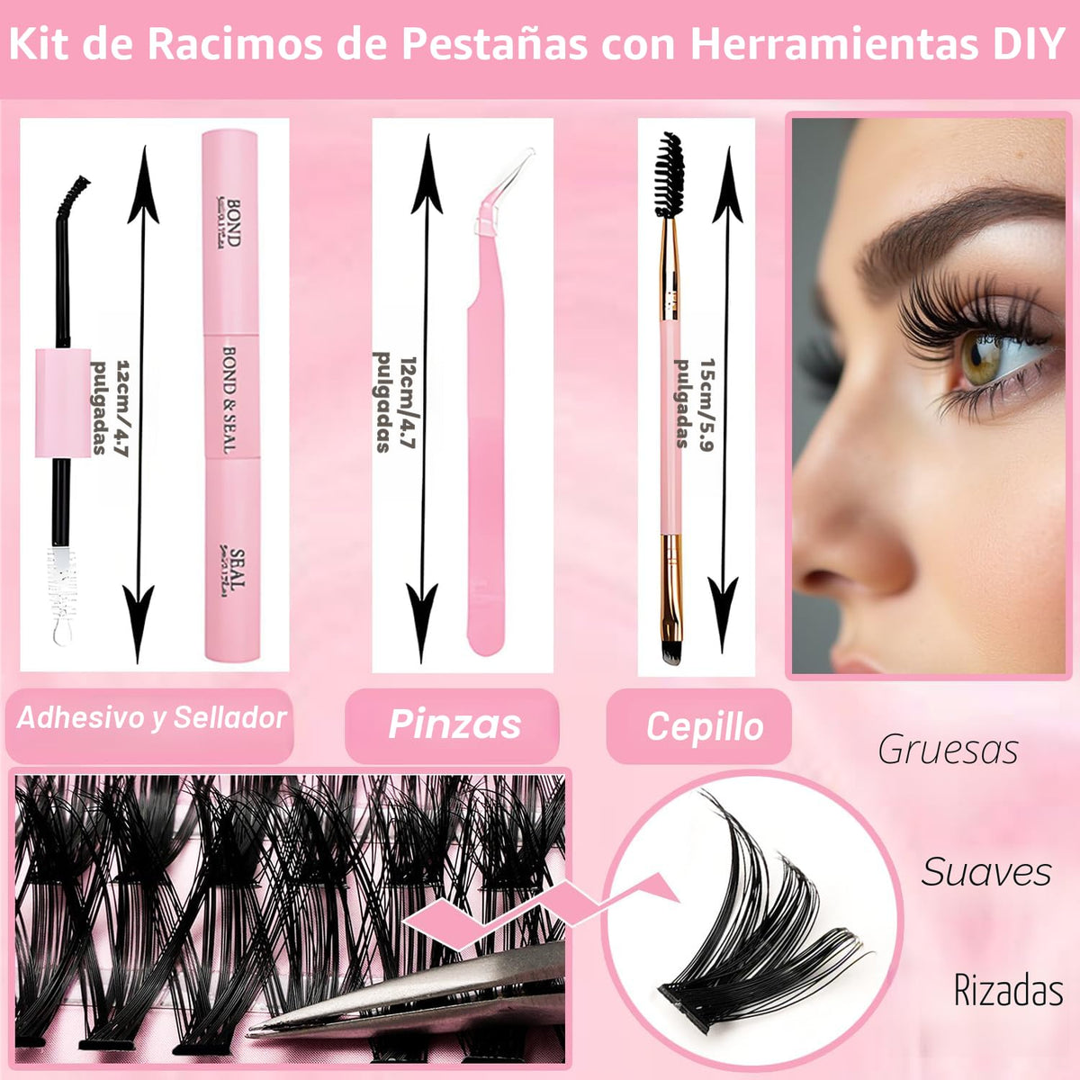 OLLAVO Kit de racimos de pestañas, 640 extensiones de racimos de pe...