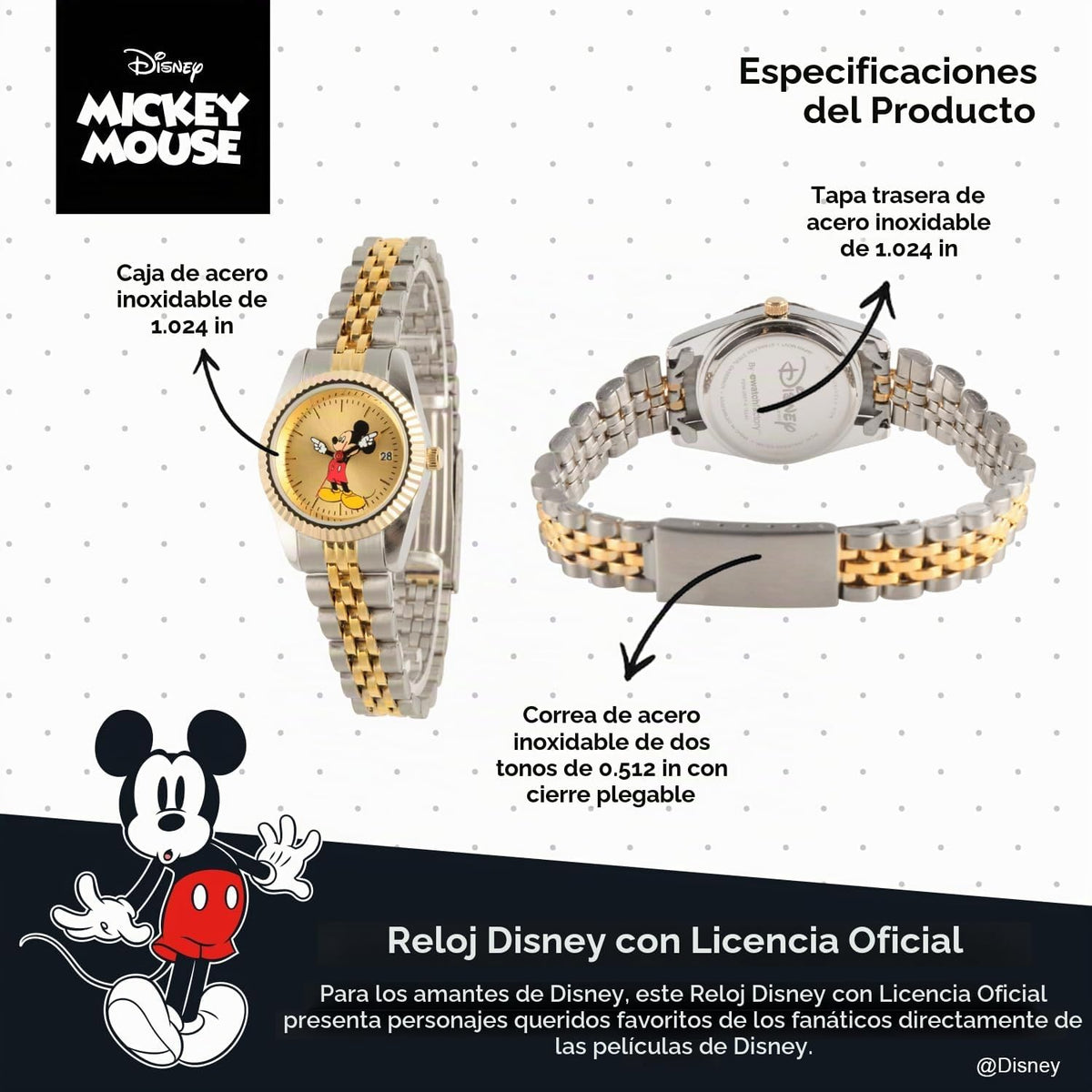 Disney Reloj de Mickey Mouse con licencia oficial, elegante y diver...