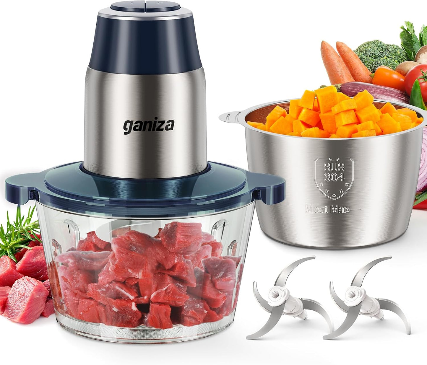 GANIZA Procesadores de alimentos, picadora eléctrica con picadora d...