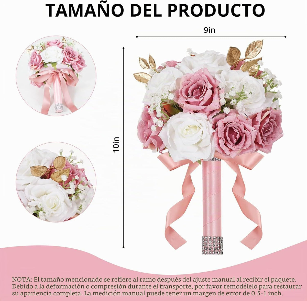 Qeedy Ramos de Boda para Novia - Flores de Seda Realistas Rosas Art...