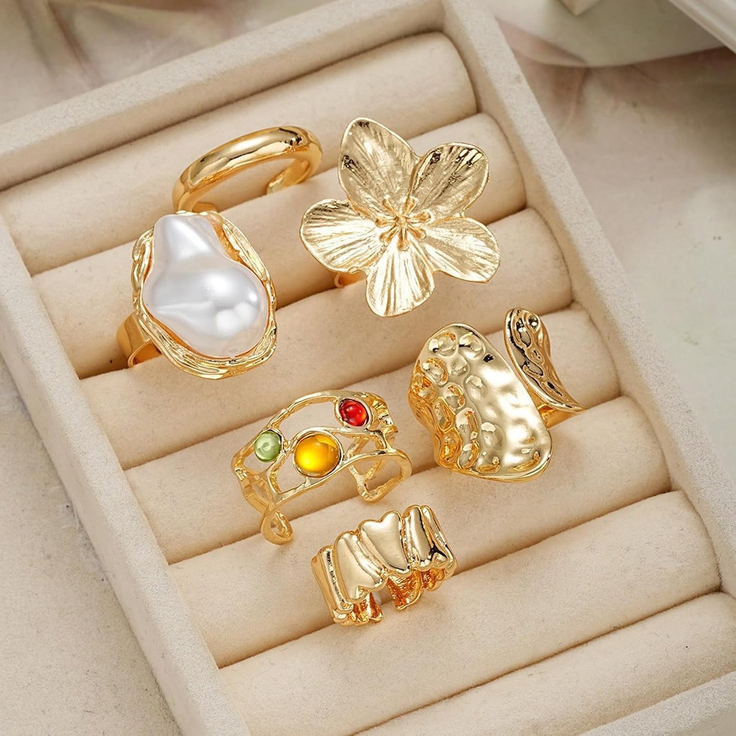 IQIC Anillos gruesos de oro para mujer, juego de anillos de plata a...