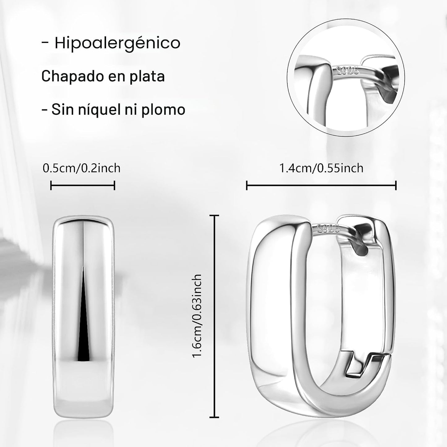 Pendientes de Plata de Ley 925 Pequeños, Pendientes Gruesos de Plat...