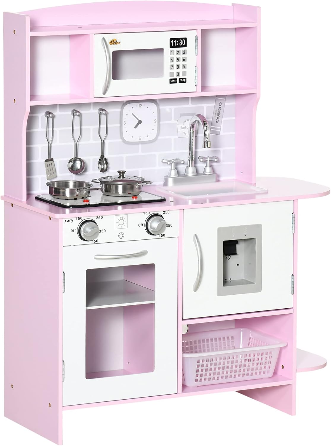 Qaba Juego de juguetes de cocina para niños, luces de estufa de 3 a...