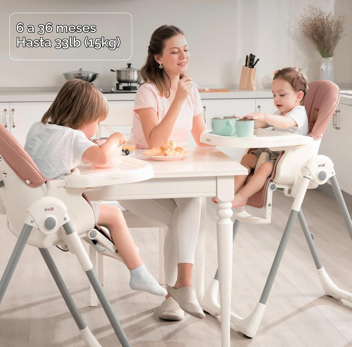 KUB Silla alta plegable 3 en 1 para bebé | 7 alturas y 4 reclinacio...