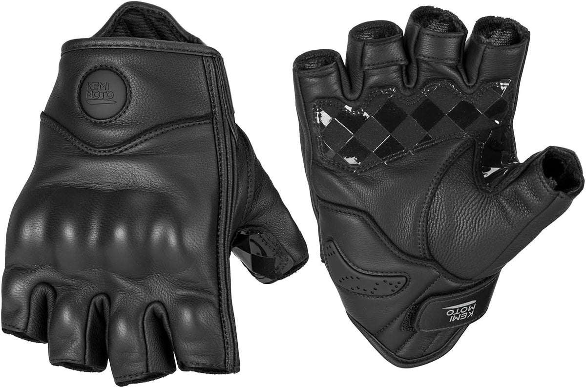 KEMIMOTO Guantes de cuero para motocicleta de medio dedo para hombr...