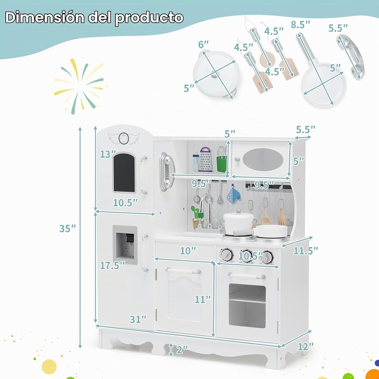 HONEY JOY Juego de Cocina para Niños, Cocina de Juguete de Madera p...