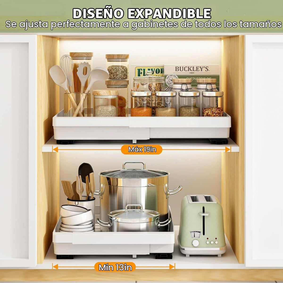 DOMNIU Organizadores de gabinete extraíbles expandibles, blanco, 20...