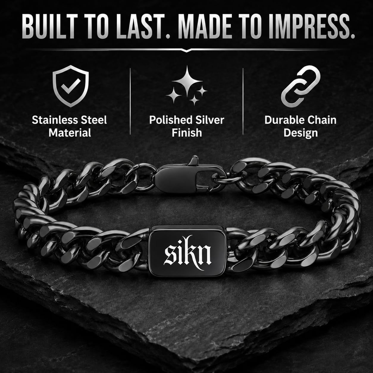 sikn Pulsera inspiradora de eslabones cubanos de acero inoxidable p...