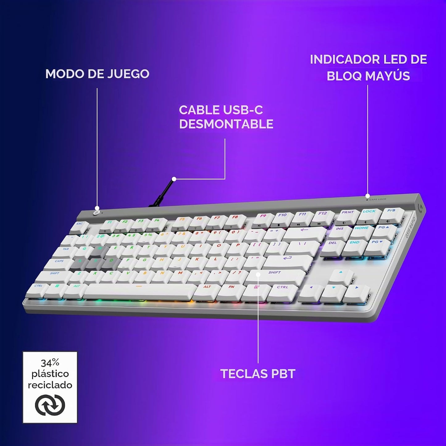 Logitech G 515 TKL Teclado rápido para juegos con cable (efecto sal...