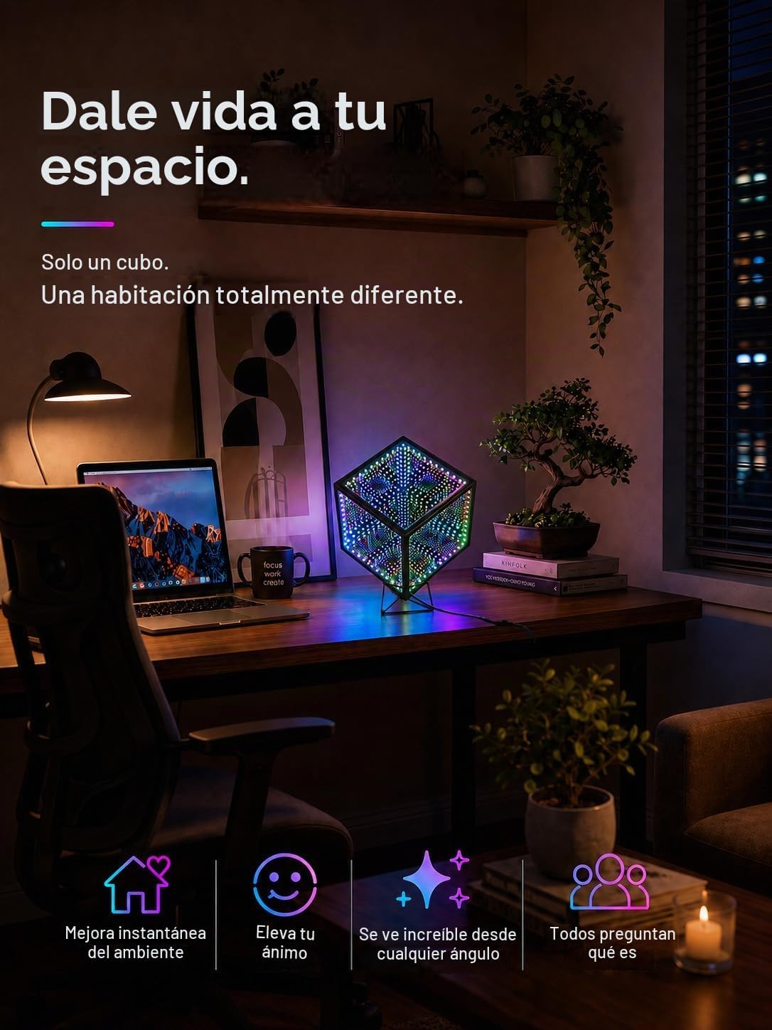 Heepulor Infinity Mirror Hyper Cube - Lámpara de mesa, luz de humor...