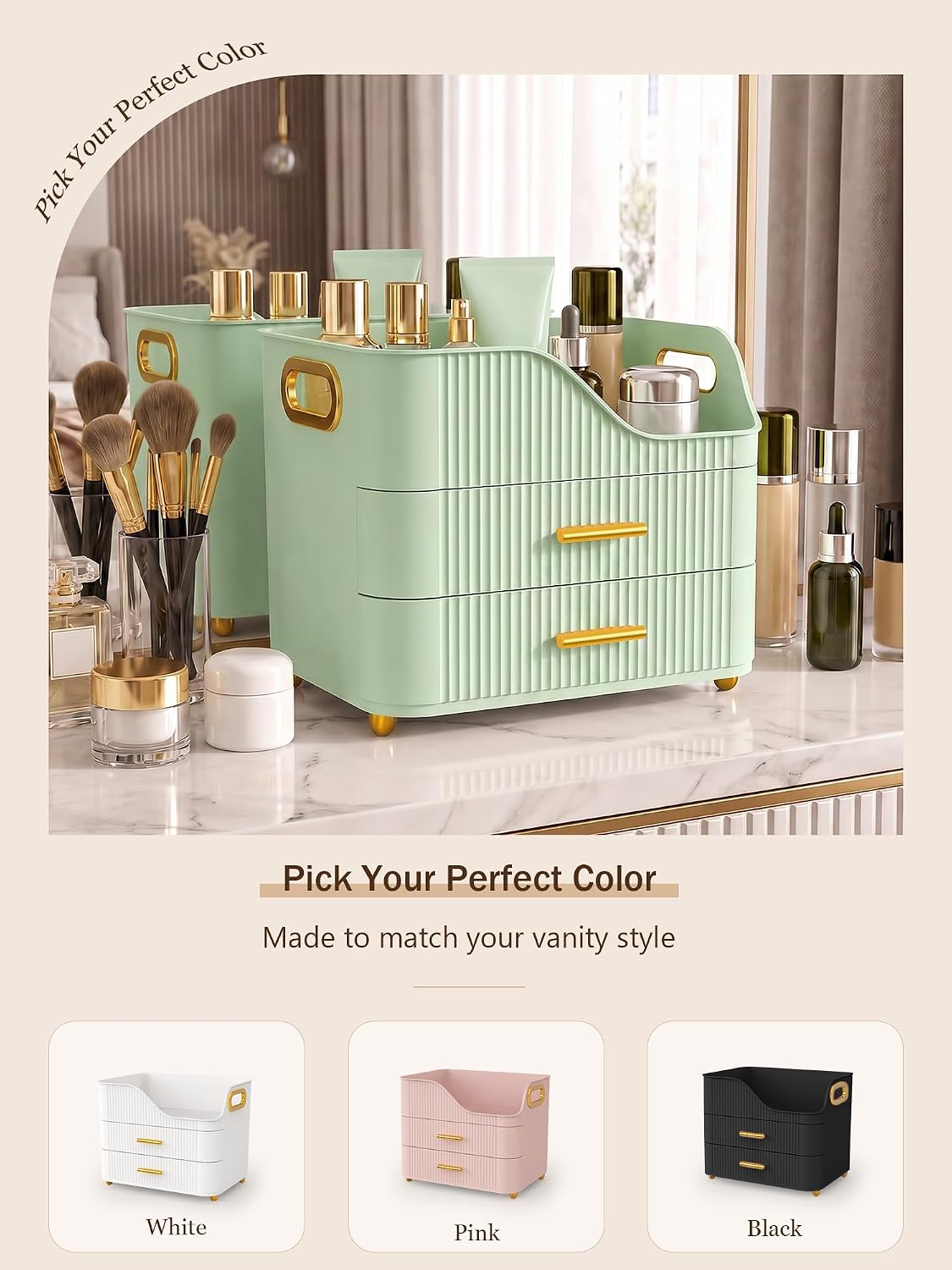 Booklov Organizador de maquillaje para encimera con cajones, caja d...