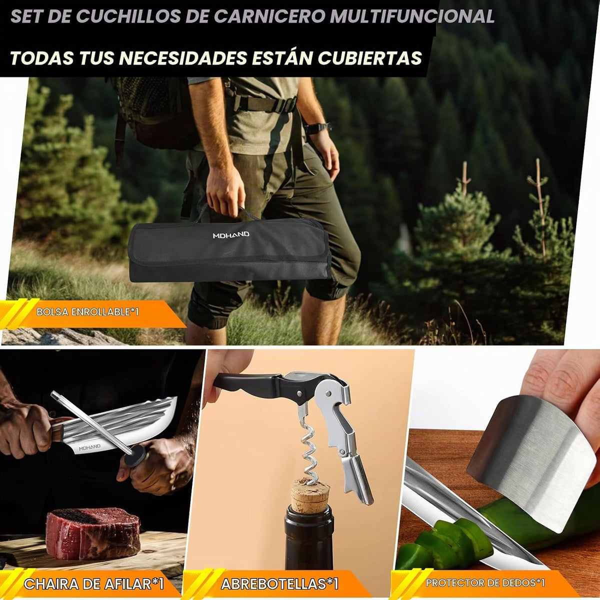 MDHAND 14 piezas de juego de cuchillos de carnicero profesional con...