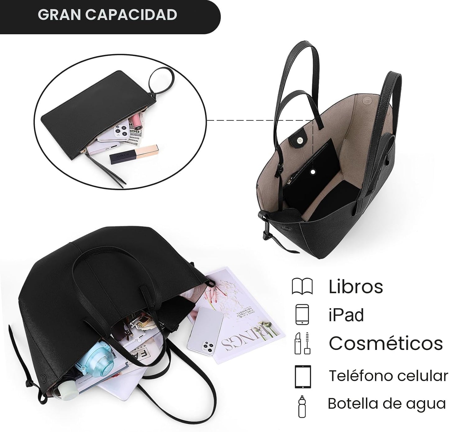 Juoxeepy Bolsa de trabajo de piel sintética para mujer, bolso de ma...
