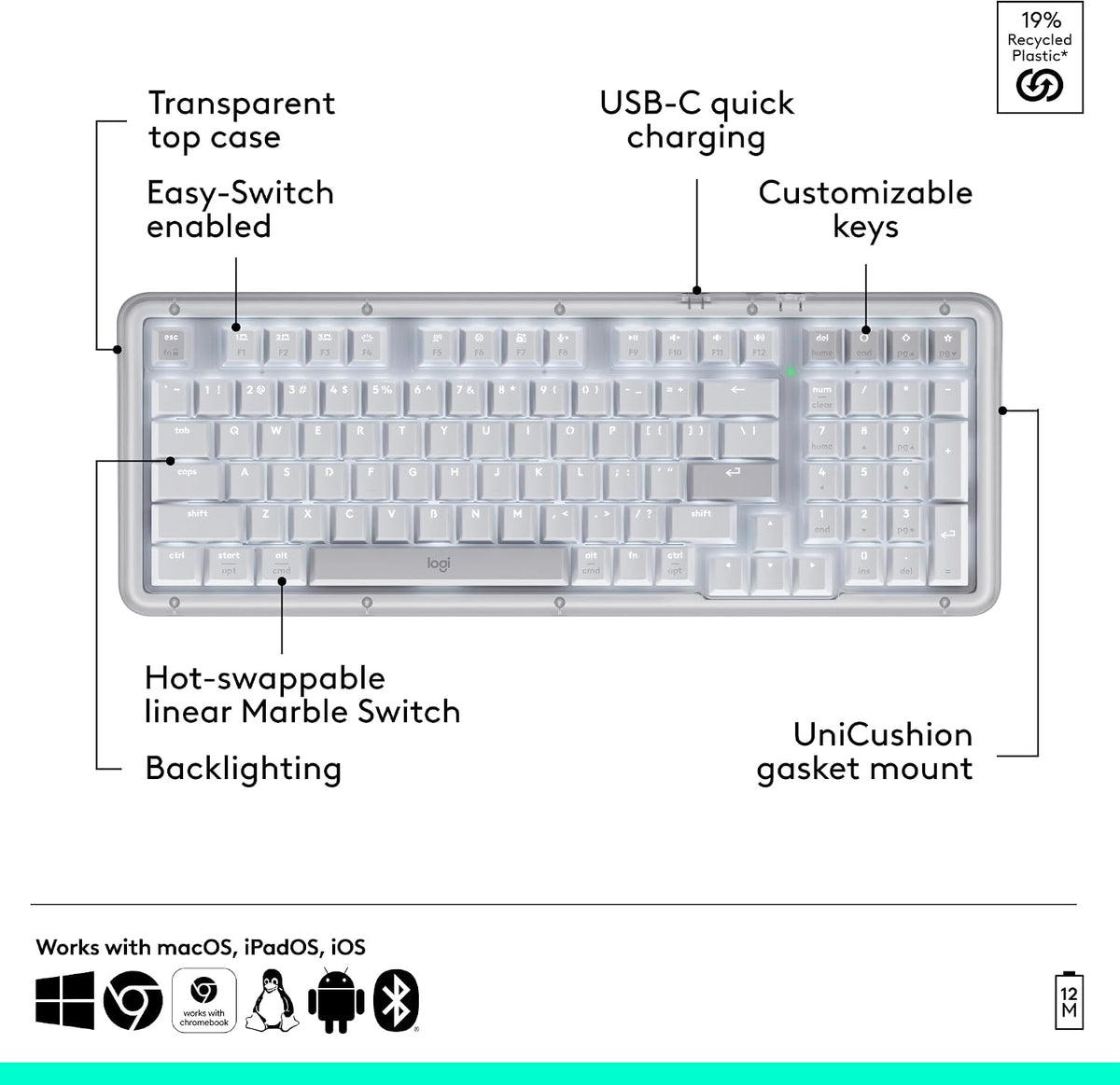 Logitech Alto Keys K98M Teclado mecánico inalámbrico Bluetooth con...