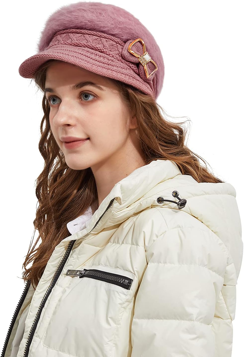Surblue Sombrero de punto para mujer, boina, gorra de ala ancha con...