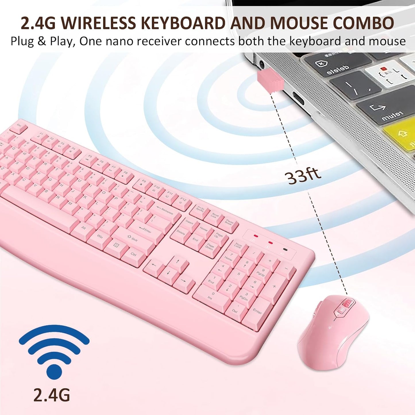 EDJO - Combo de teclado y mouse inalámbricos, USB Plug &amp; Play (...