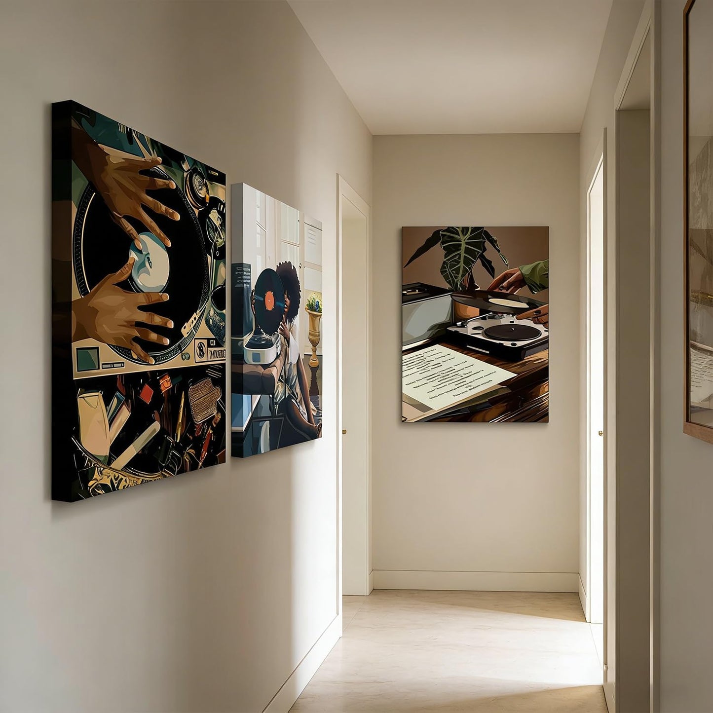 3 piezas de arte de pared en lienzo de niña negra moderna, pintura...