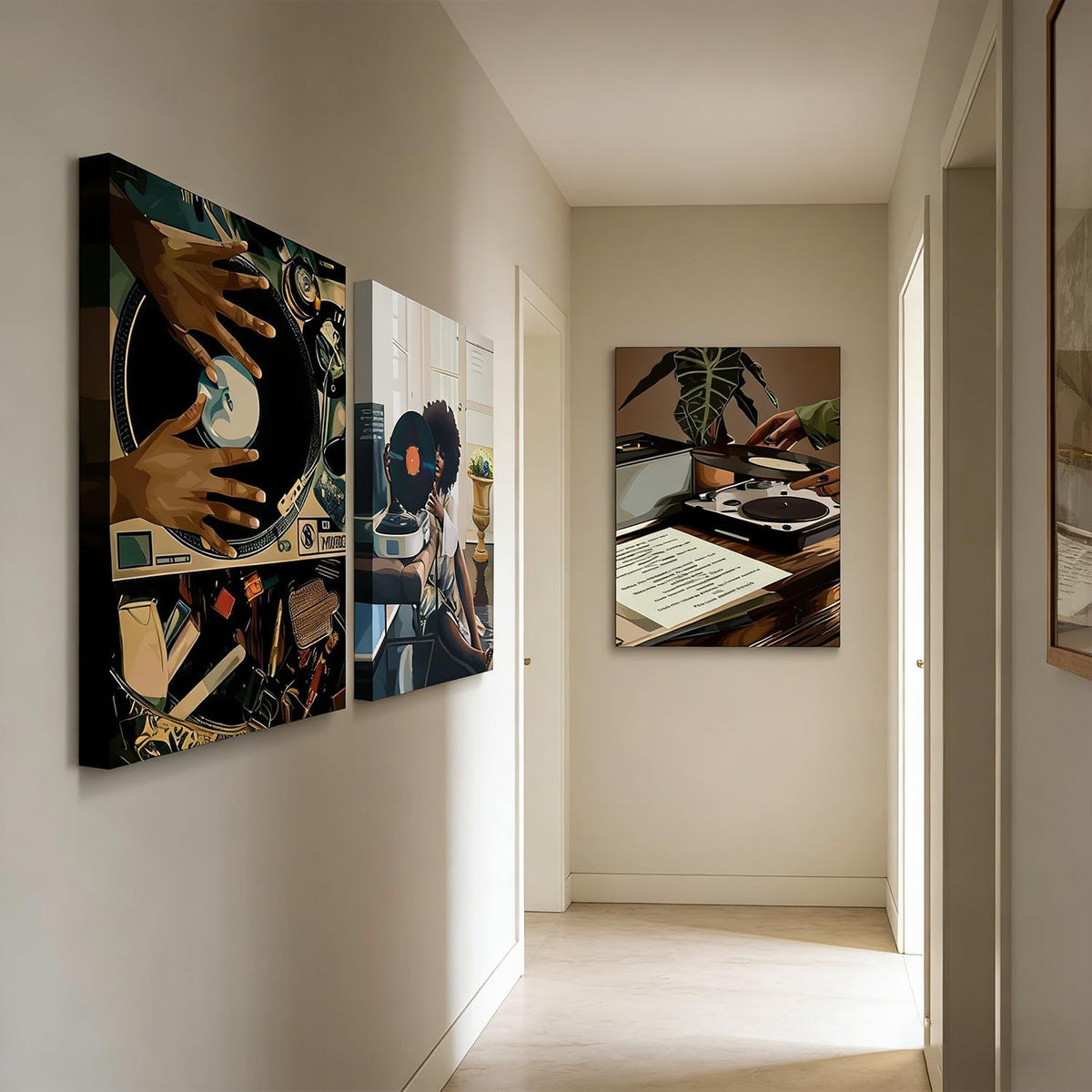 3 piezas de arte de pared en lienzo de niña negra moderna, pintura...