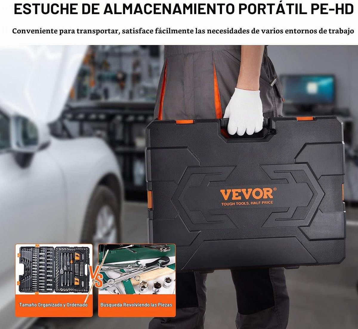 Juego de herramientas mecánicas VEVOR, 205 piezas de enchufes SAE y...