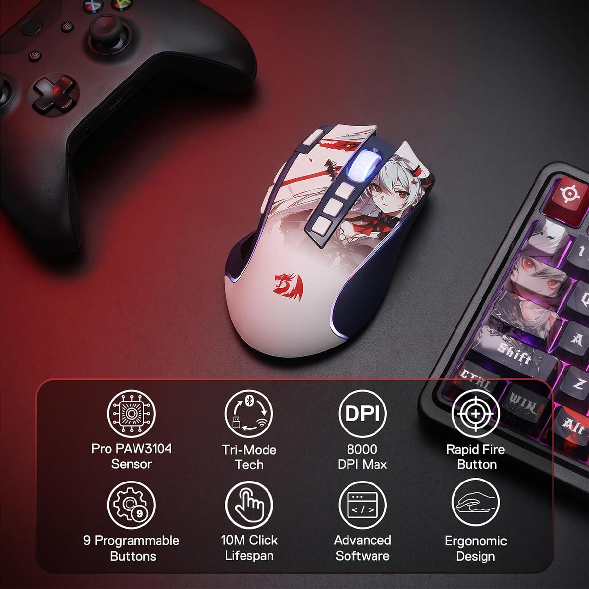 Redragon K719 PRO - Combo de teclado y mouse para juegos de anime,...